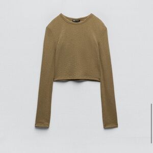 💟Zara Textured Crop Shirtlight Khaki